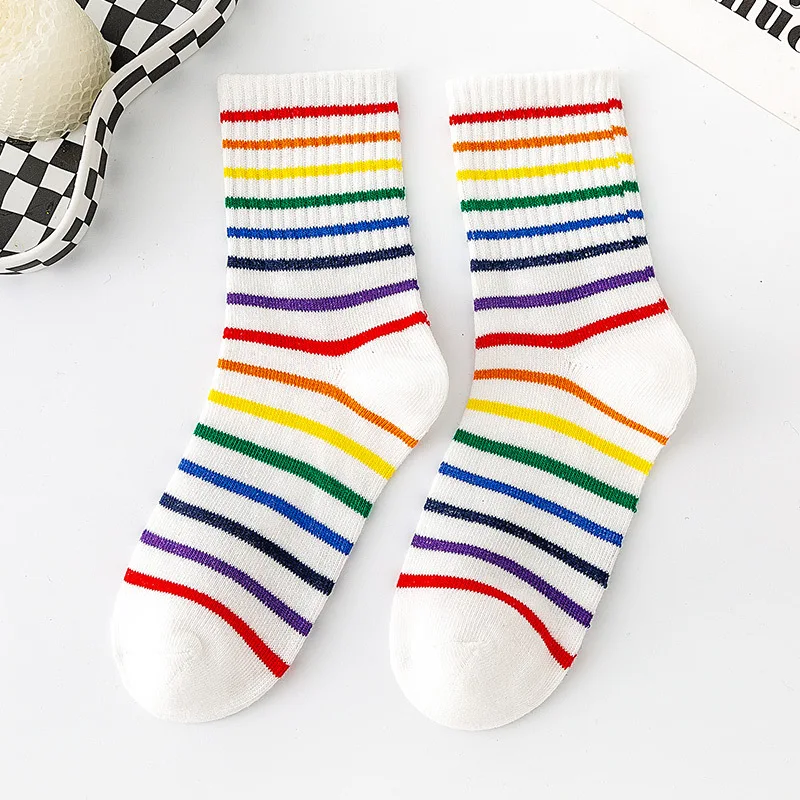 2024 Rainbow Stripes Trendy Children\'s Socks Cotton Socks Boys Girls Colored Unisex Babe Newborn Infants Toddlers Sock 1-5 Years