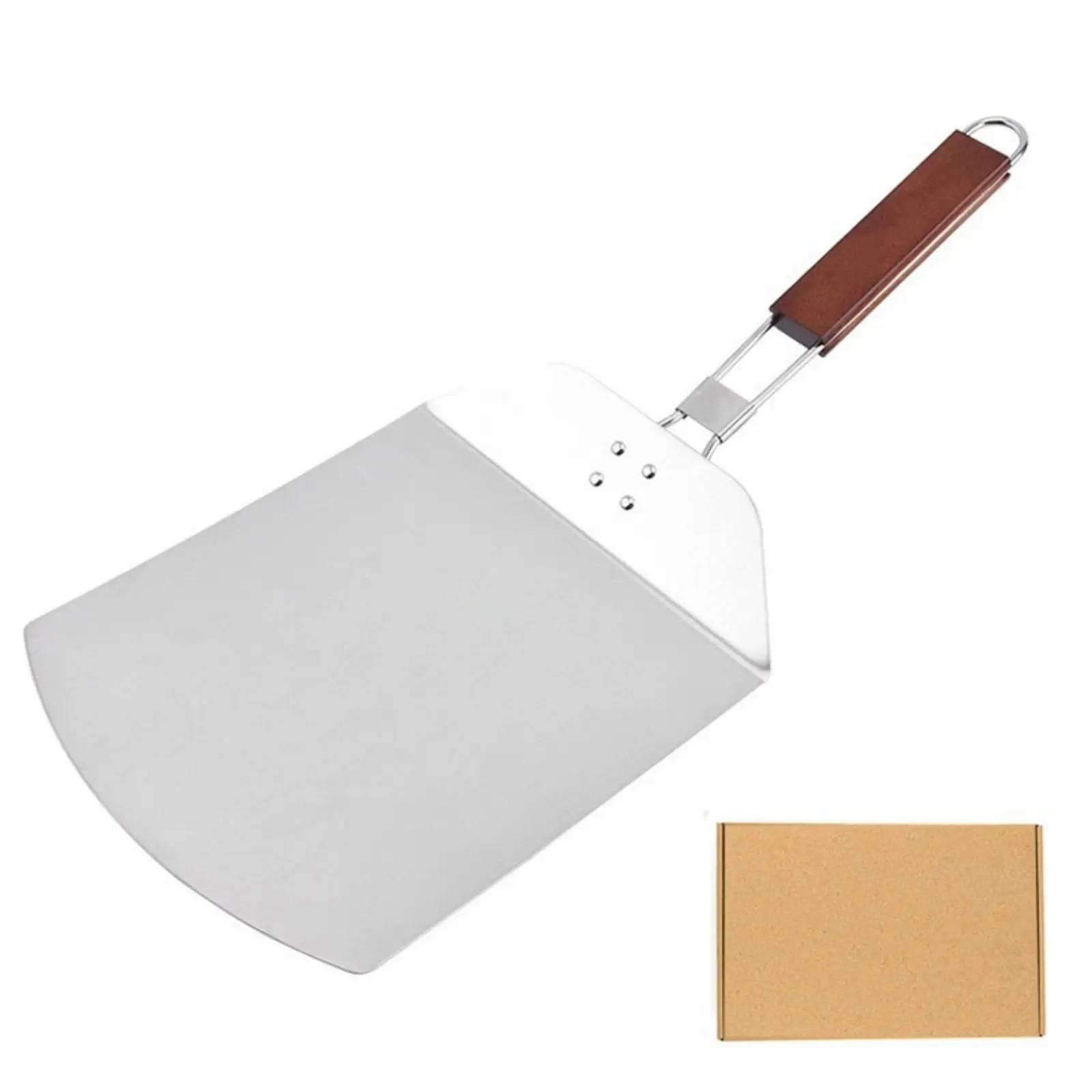 Folding Pizza Spatula Stainless Steel Wooden Handle Space Saving Baking Tool for Oven Pizza Paddle with Hanging Loop