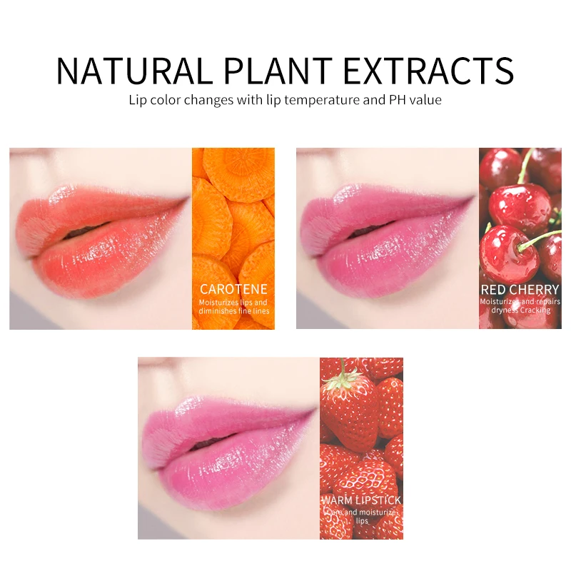 VIBELY Strawberry Cherry Carrot Lipstick Waterproof Moisturizing Long-lasting Lip Balm Changes Color Changing Lipstick Makeup