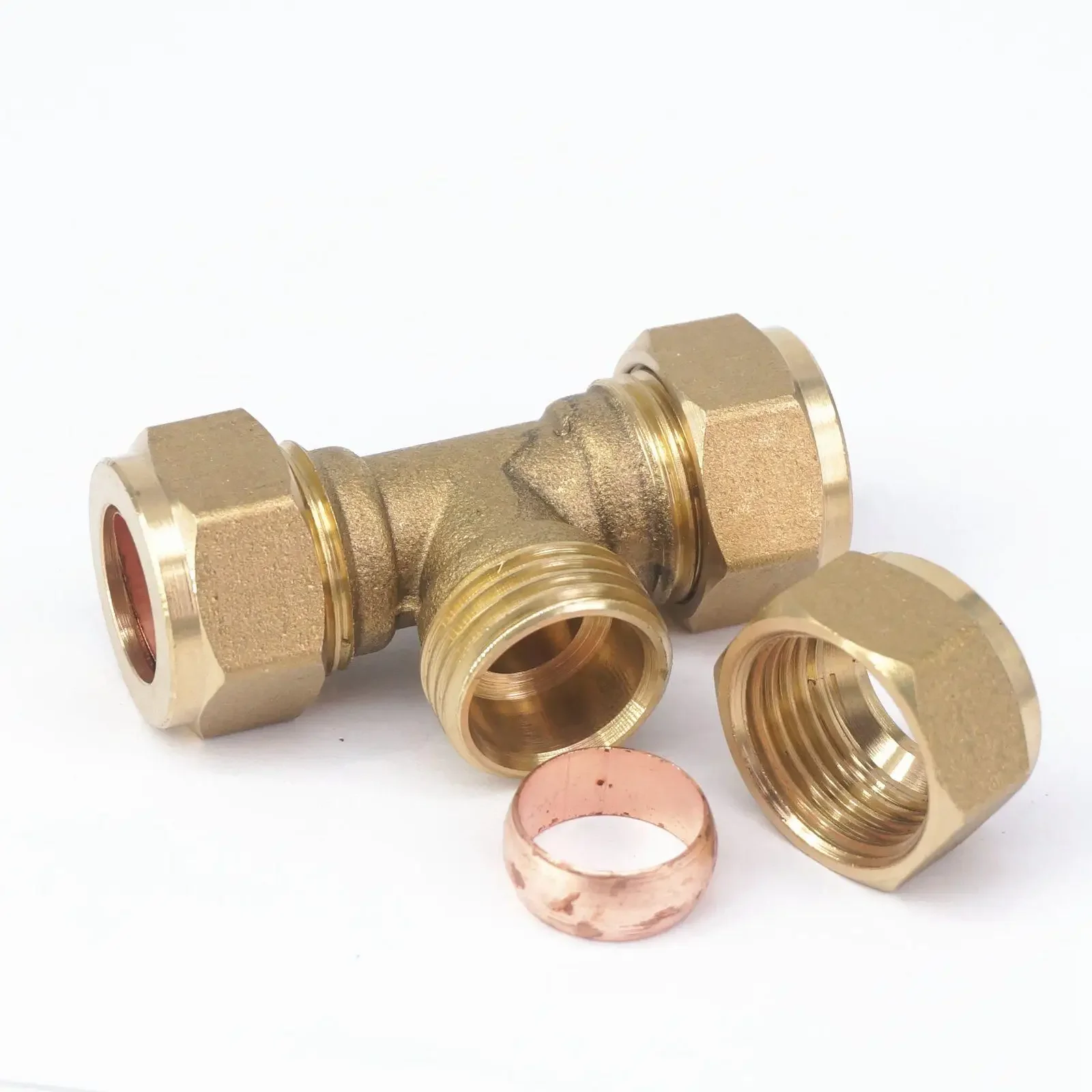 Fit Tube O/D 15mm Tee 3 Ways Brass Ferrule Fitting For Boat Marine