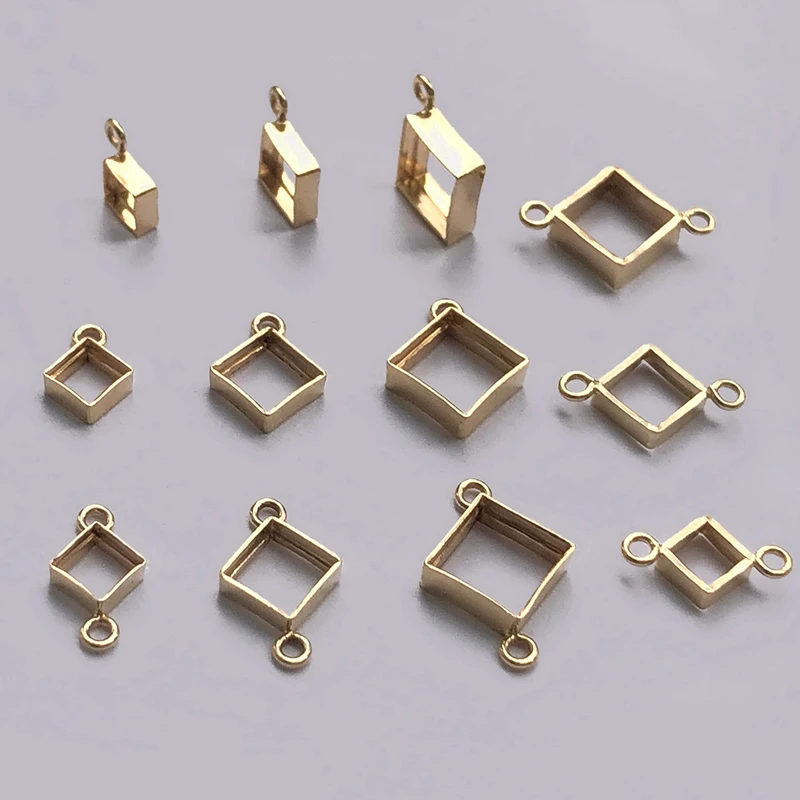 14K Gold Filled Bezel Connectors, Gold Filled Stone Setting Charm, Square Bezel Setting, Bezel Setting Charm, Fit 3/4/5mm Stone