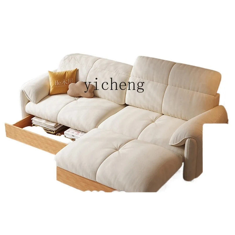 

Zz sofa bed solid wood retractable living room small apartment three-person reclining log cream wind fabric sofa