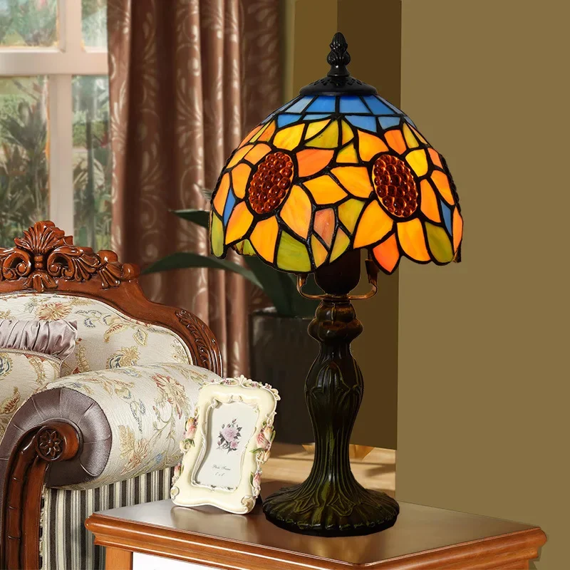 American pastoral decoration stained glass living room dining room bedroom bedside table lamp diameter 20CM