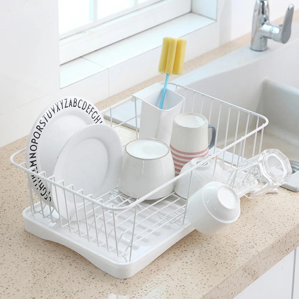 

White Kitchen Multifunction Drying Rack Iron Dish Drainer Organizer Chopsticks Holder Easy Clean Ventilated Design