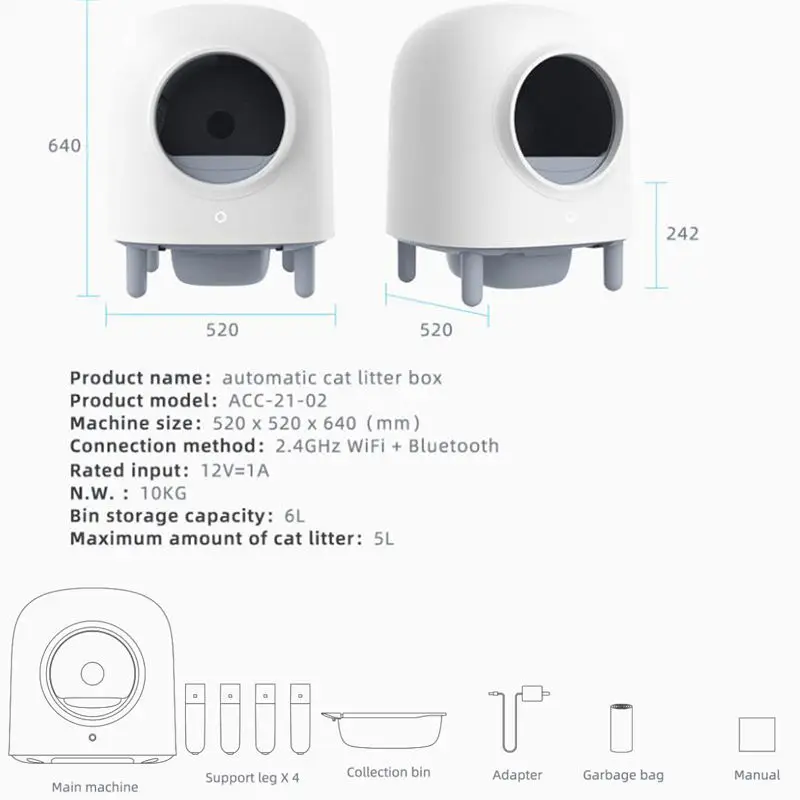 6L Electronic Pet Cat  Box Automatic Self Cleaning Semi-closed Petree Cat Tray Pet Toilet Smart APP Control Cat Supplies