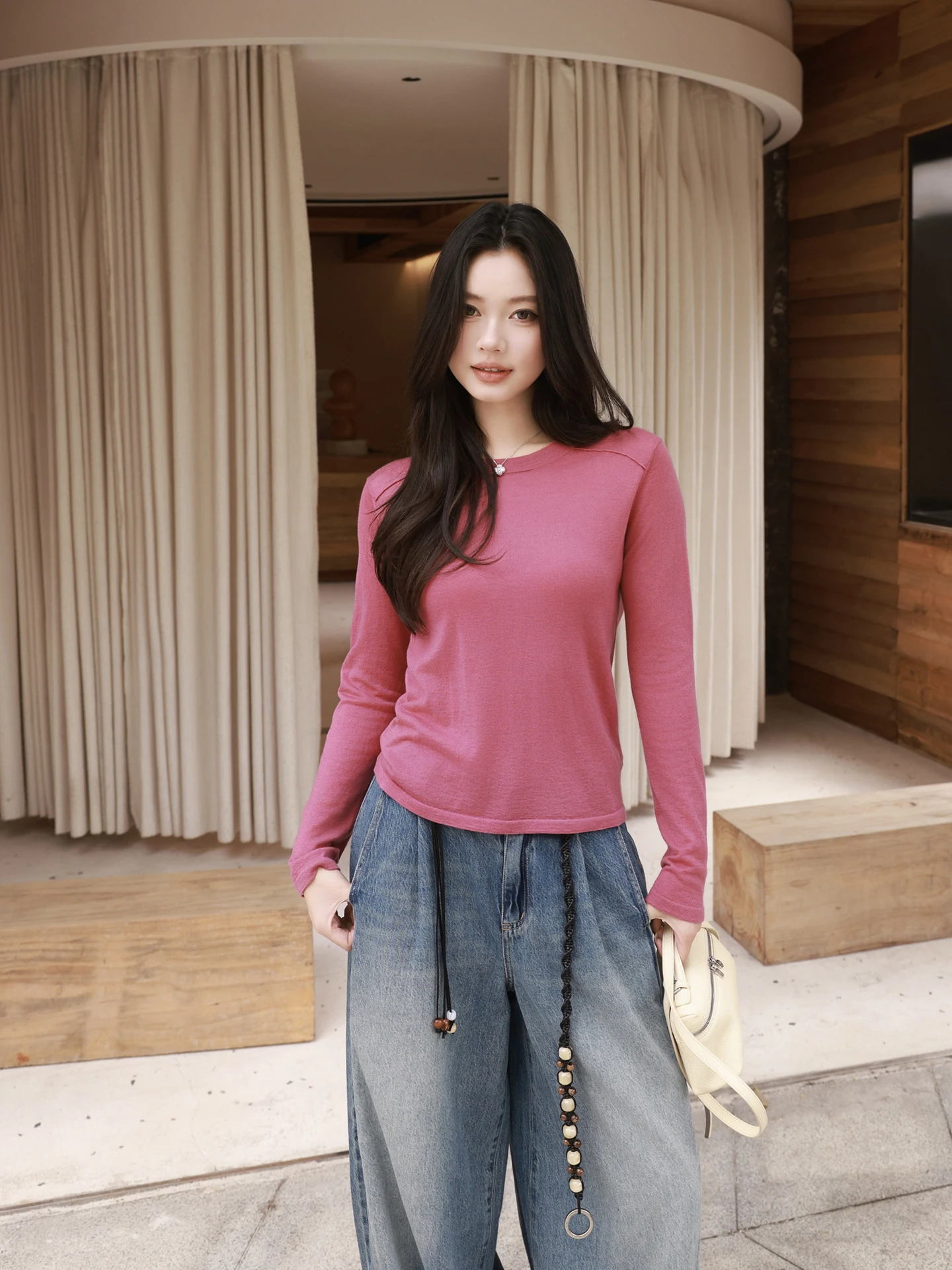 

Ультратонкий свитер из мериносовой шерсти с длинными рукавами, женский, приталенный, повседневный, модный, универсальный, мягкий, цветной, в стиле кэжуал.