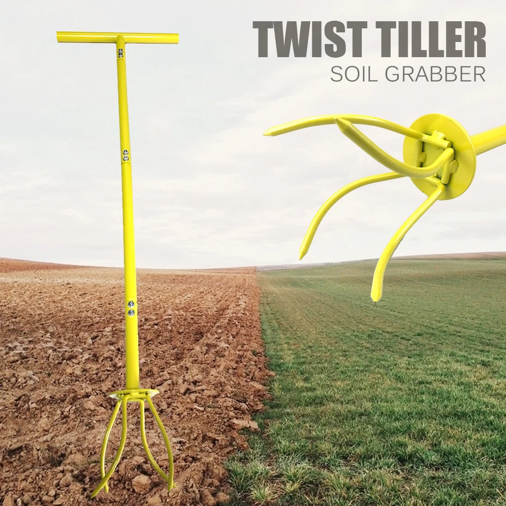 Twist Tiller Soil Grabber T-handle Adjustable Height Yard Garden Manual Soil Claw Cultivator Household Planting Tool