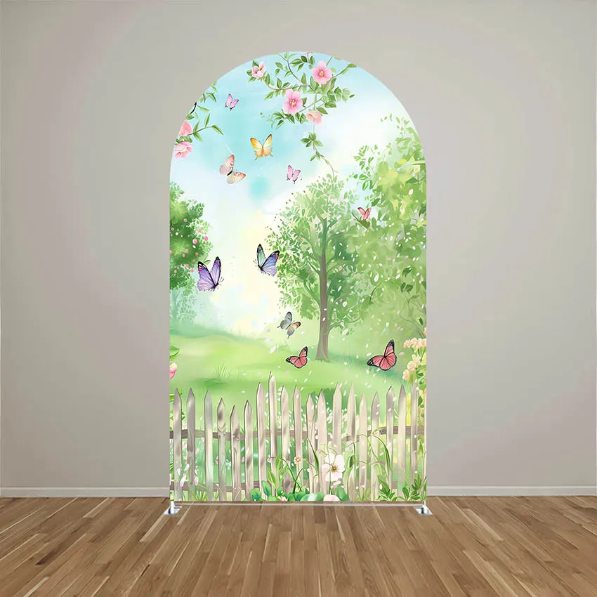 Mehofond Custom 2-Sided Fairy Tales Butterfly Flower Kids Birthday Party Baby Shower Cover Chiara Arch Background Decor Backdrop