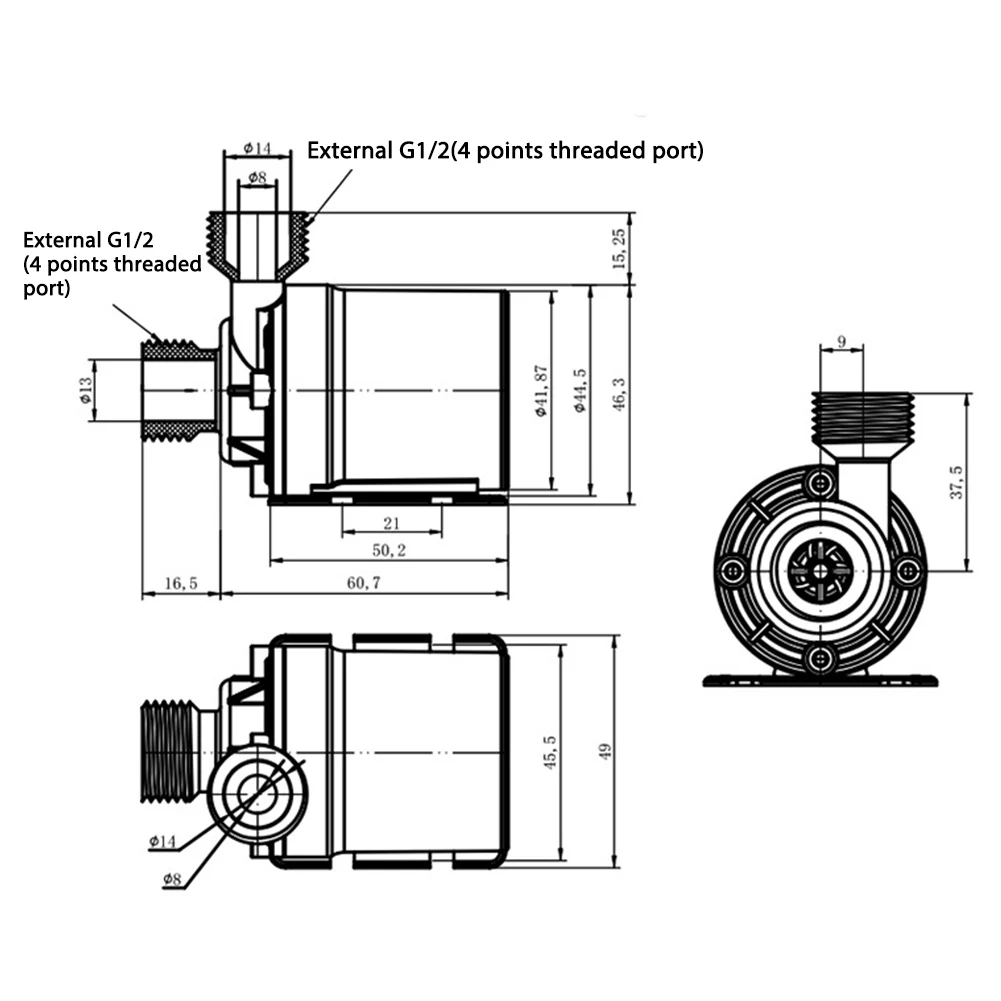 

Бесщеточный водяной насос Бесщеточный двигатель Бесшумный резьбовой порт 4 мм Низкий уровень шума Погружной водяной насос для системы охлаждения