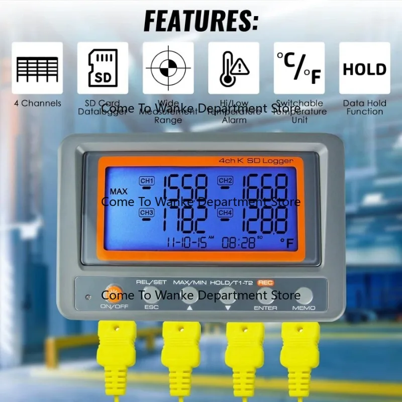 Four-channel K-type thermocouple thermometer industrial digital temperature meter contact temperature measuring instrument alarm