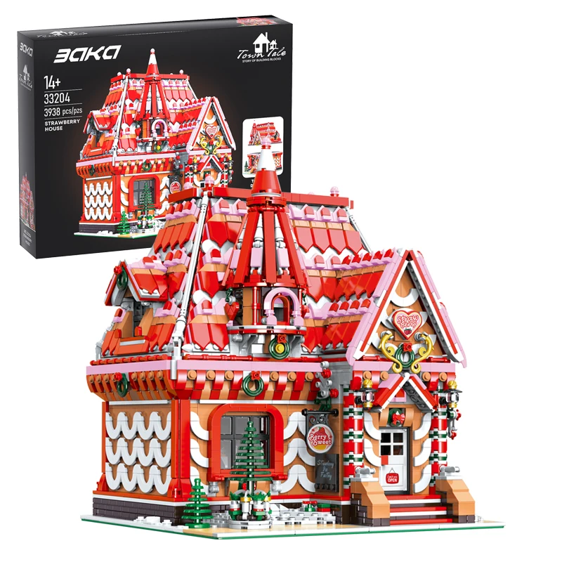 3938pcs MOC Street View Construction Strawberry Ice Cream Workshop Building Blocks Bricks Assembling Toys for Children Gift Set