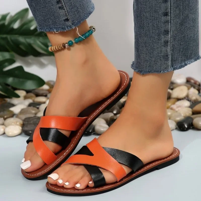 Women's Shoes on Sale 2024 New Basic Women's Slippers Summer Trend Outdoor Slippers Women's Open Toe Solid  Flat Slippers