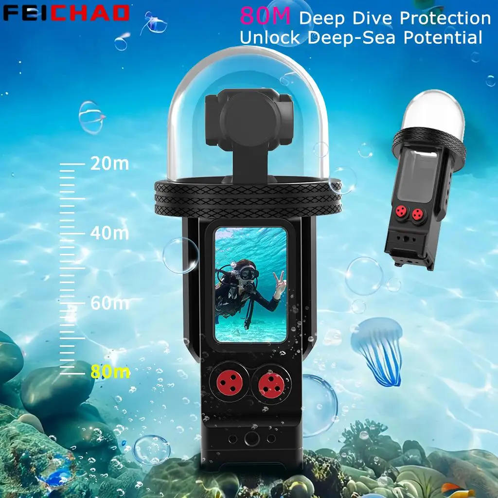 80M Waterproof Case Aluminum Armor for DJI Osmo Pocket 3 Camera Underwater Diving Housing Magnetic Quick Release Tripod Mount