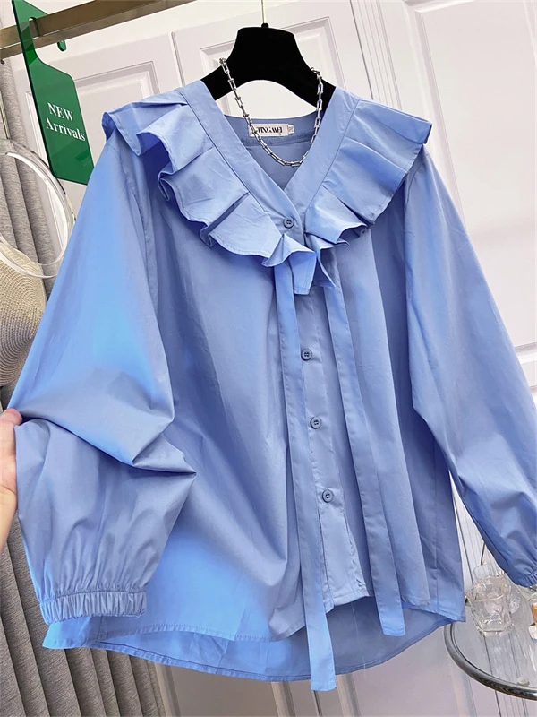 

Sli Versatile Beautiful Korean Sle irt Top for Women Autumn 2025 Faionable Ele Long Sve V-Ne Color
