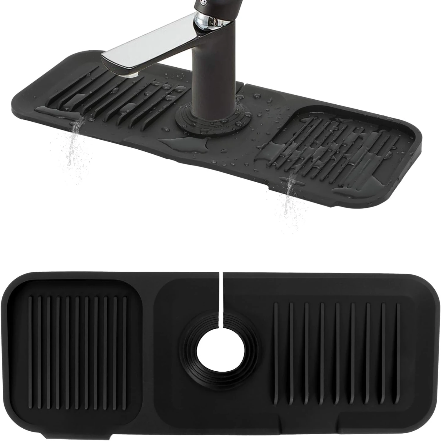 

Essential Black Silicone Kitchen Sink Splash Guard - Durable 14.5 Inches Faucet Drying Mat - Handy Faucet Splash Guard for Kitch