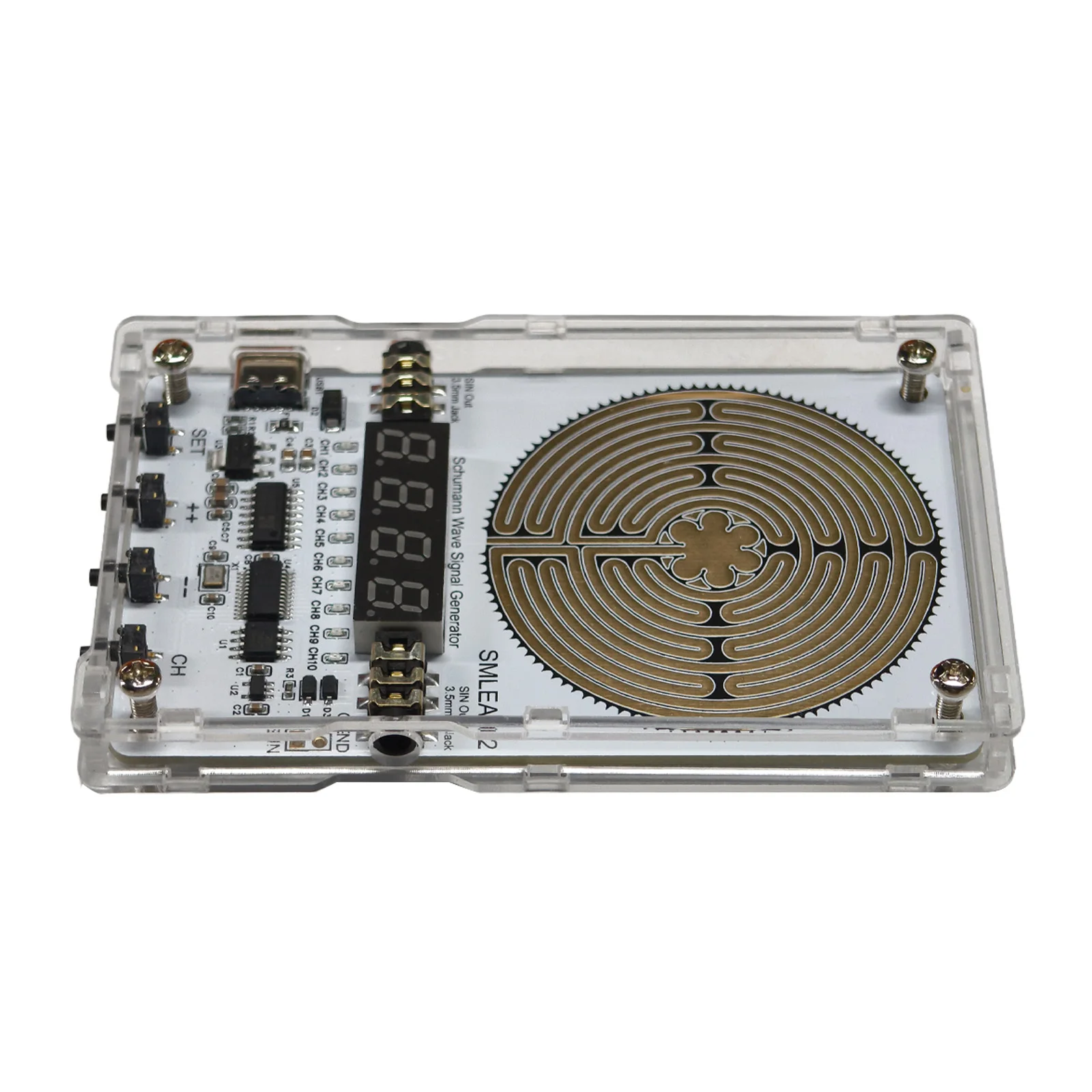 0.01Hz-9999Hz Pure Sine Wave Signal Generator 7.83Hz Schumann Generator DC 5V Type-C Dual 3.5mm Audio Transparent Acrylic Shell
