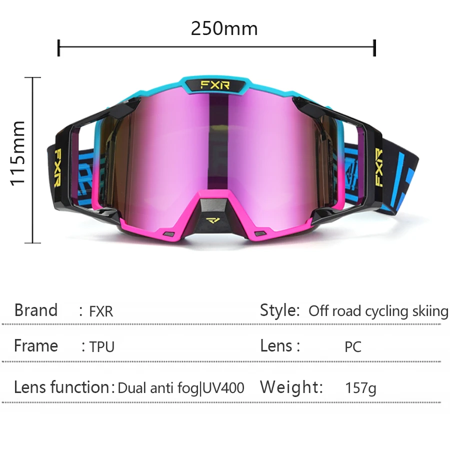 FXR COMBAT Anti-fog Motocross Goggles UV400 Men Women Motorcycle Glasses Off-road Sports Helmet Moto Shades Sunglasses For MTB