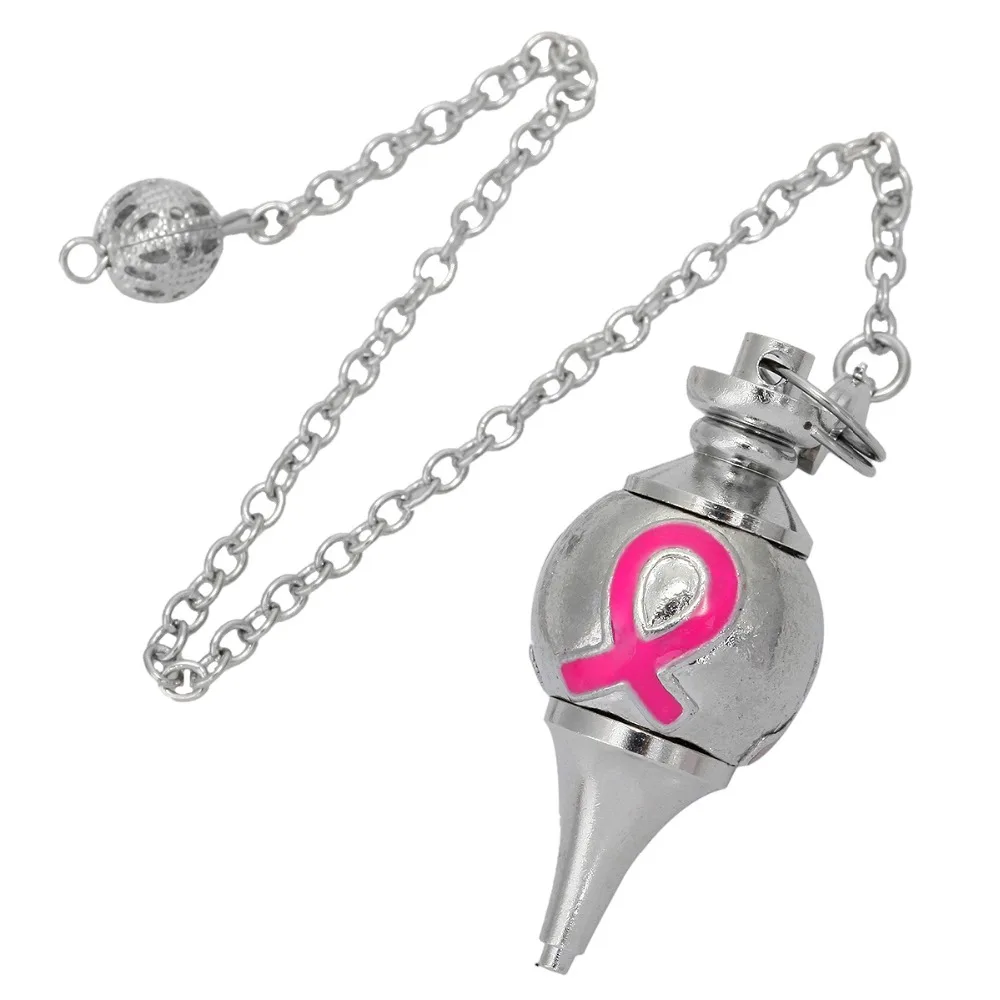 SUNYIK Enamel Ribbon Cancer Disease Awareness Cone Ball Pendant Pendulum With Chain Silver Color Jewelry