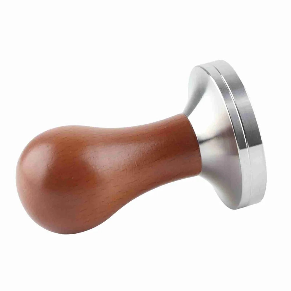 

Тампер для эспрессо с основанием из нержавеющей стали и деревянной эргономичной ручкой, 58 мм, плоское основание, аксессуар для кофемашин