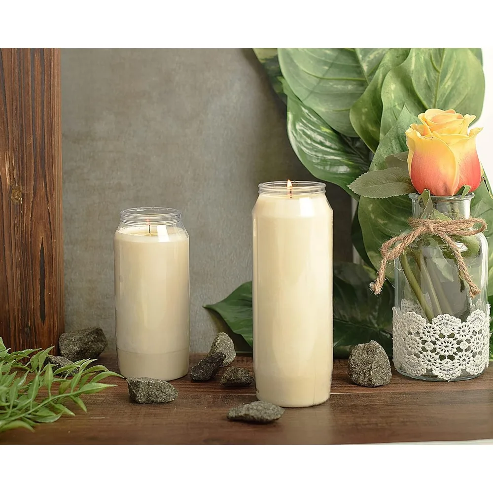 Tall Pillar Candles for Religious, Memorial, Party Decor, Vigil and Emergency Use - Vegetable Oil Wax in Plastic Jar Container