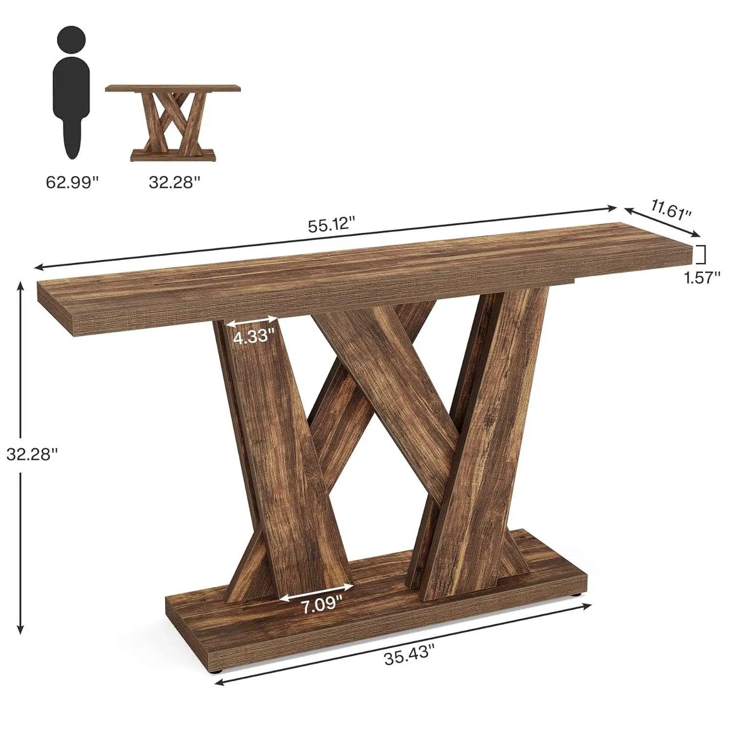 #55-Inch Farmhouse Console Table, Farmhouse Behind The Couch Table TV Stand with Geometric Base, Skinny Sofa Table, Customized