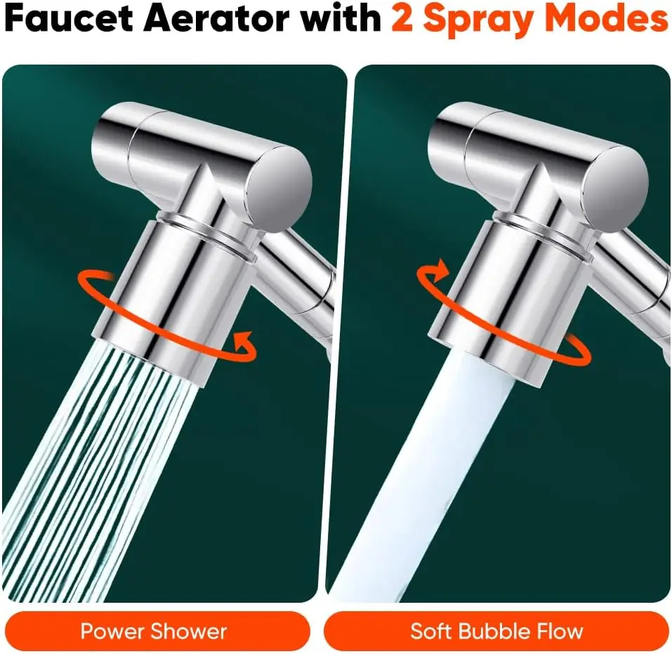 Stainless steel Universal 1440 °Swivel Robotic Arm Swivel Extension Faucet Aerator Kitchen Sink Faucet Extender 2Water Flow Mode