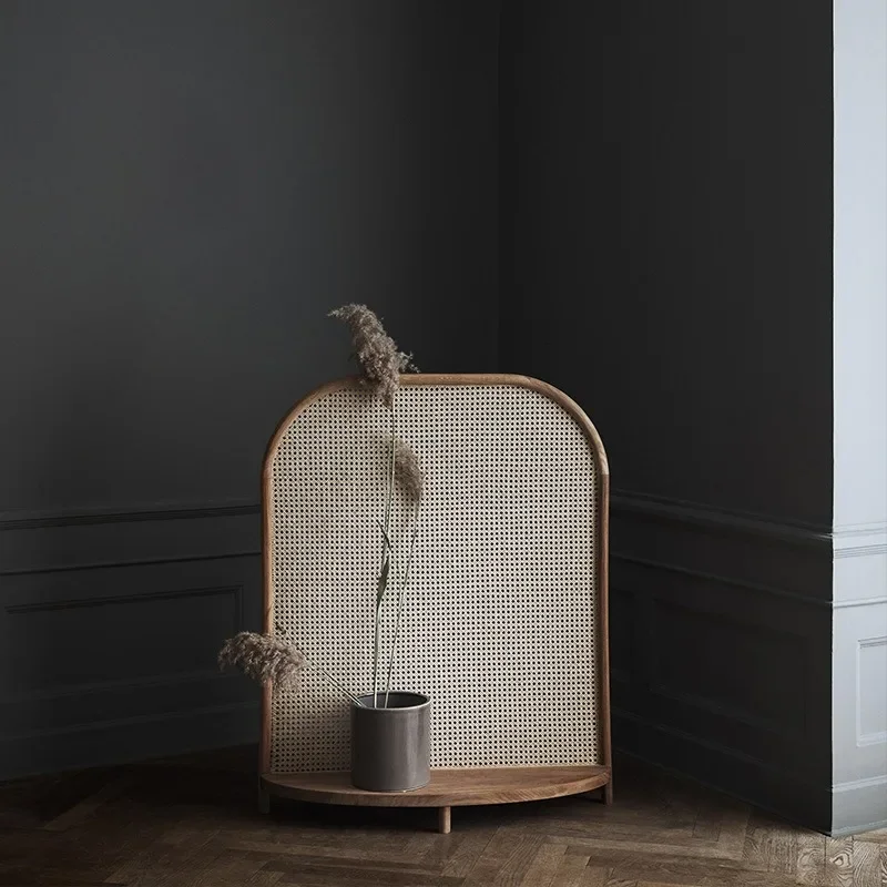 Solid wood rattan screen sitting screen partition wall entrance living room seat screen household bedroom rattan screen