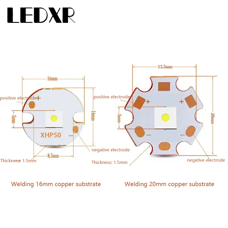 High power 5050 flat white laser bead round 3V led chip muslimled XHP50 substrato di rame LED pcb torcia