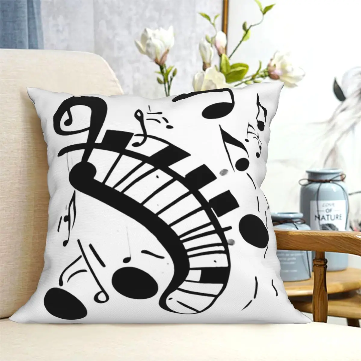 Abstract Piano Keys With Musical Notes Square Pillowcase Cushion Cover Pillow Case Throw Pillow Cover for Home Sofa Living Room