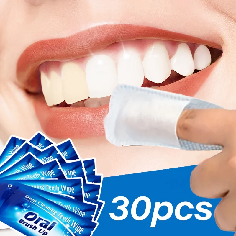 

30Pcs tooth cleaning, no brushing, finger cover cleaning wipes, finger cover shape is easy to use, portable travel clothes, suitable for cleaning teeth anytime, anywhere after eating out, fresh breath