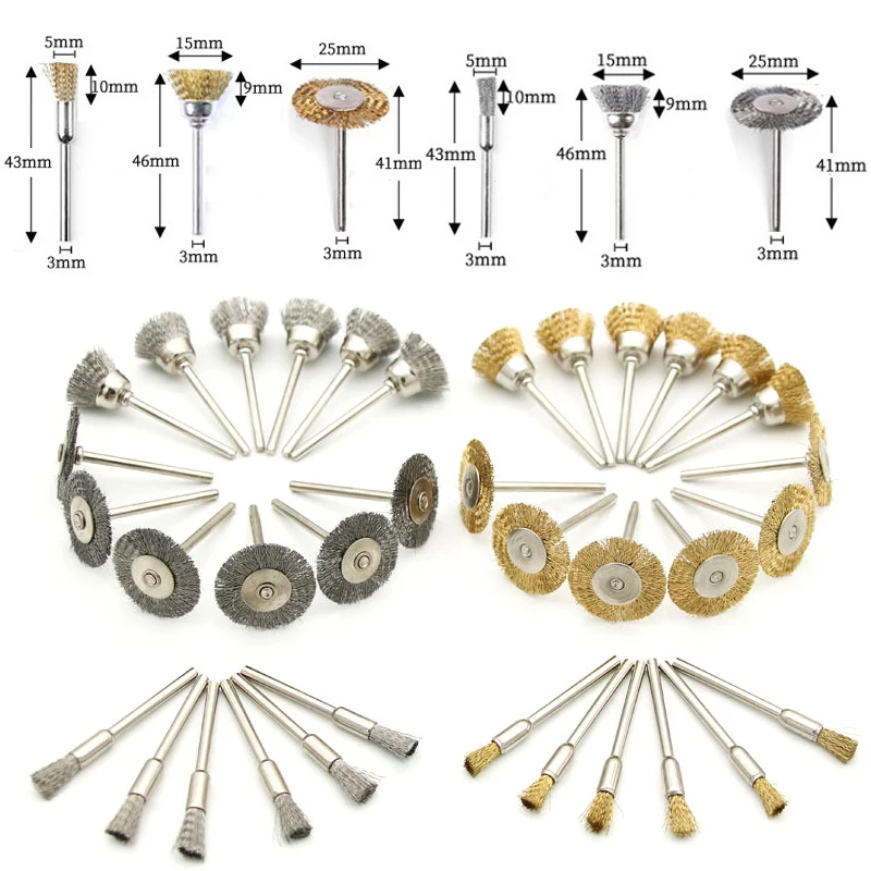 45PCS/36PCS Brass Brush Steel Wire Wheels Brushes Drill Rotary Tools Polishing Dremel Rotary Tools Metal Rust Removal Brush Set