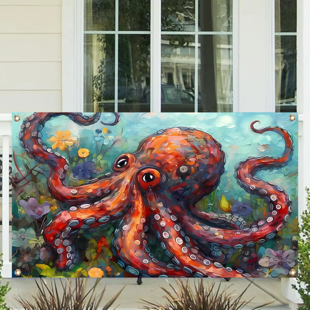 Octopus Funny Flags and Banners Outdoor Decorations Four Hole Single Sided Flag Polyester Garage Decoration Room Decor Y2k Wall