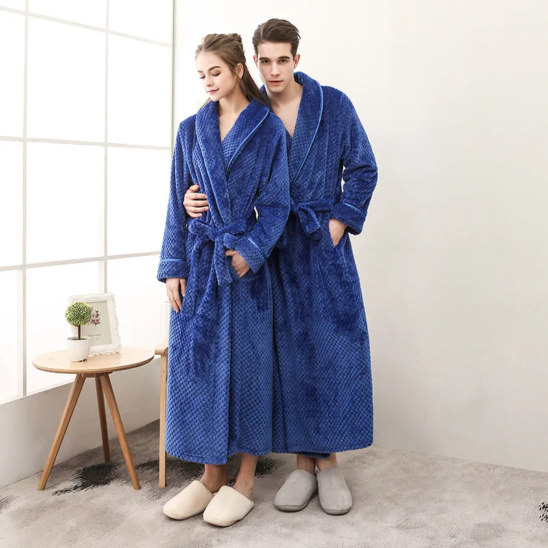 

Adult Long Bathrobe Winter Coral Velvet Pajamas Extended Thick Morning Gown Flannel Cosy Both Men Women