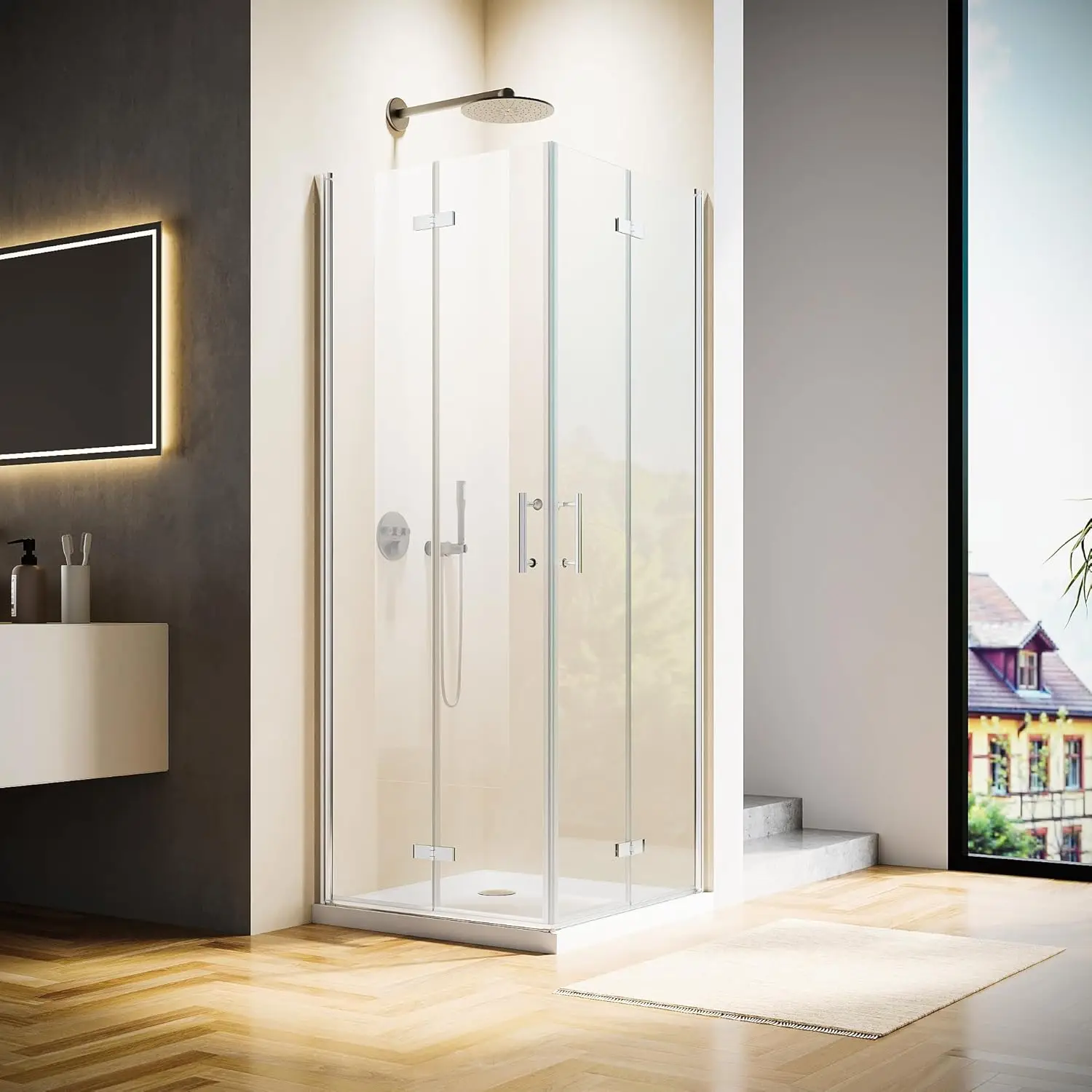 

Corner Shower Enclosure 36 in.D x 36 in. W x 72 in. H| Shower Door with 1/4 in. Clear Tempered Glass| Folding Shower Door Enclos