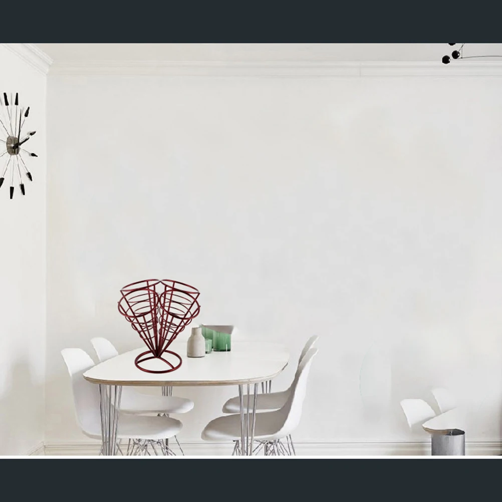 

4 in 1 Wine Red French Fry Stand Holder Iron Snacks Cone Basket Rack for Outdoor Parties Appetizers Server