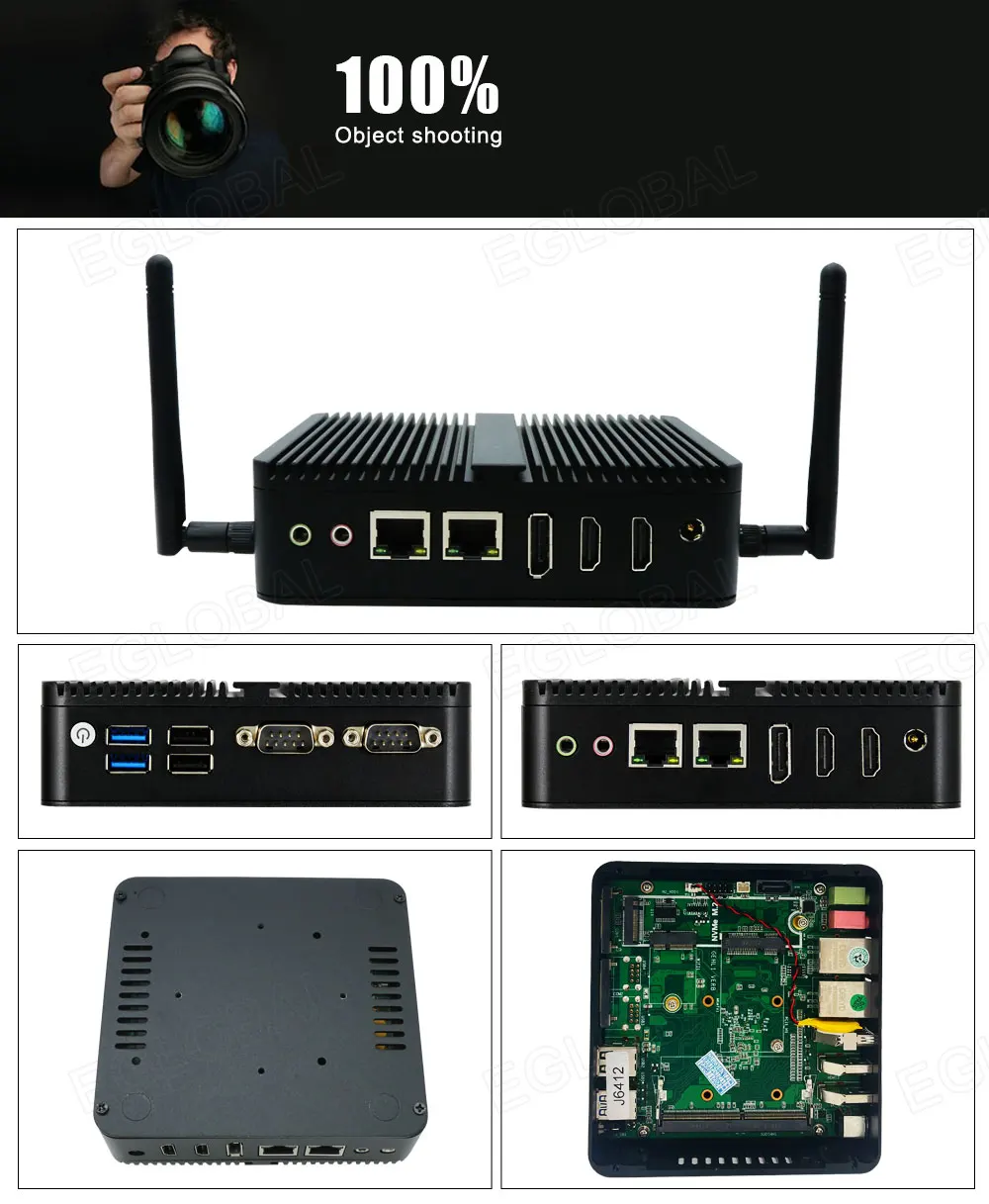 EGLOBAL Intel Celeron J6412 J6426 2RJ45 LAN 2RS232 COM DP 2HDMI 4USB Msata Mini PC senza ventola