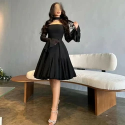 Carolina Square Collar Knee Length Evening Dresses Saudi Arabia Women Long Sleeves Wedding Guest Elegant Formal Party Gowns