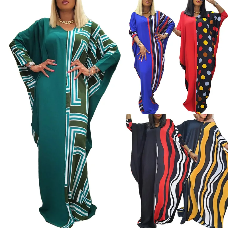 

2022 Spring & Summer New African Plus Size Women's Printed Striped Loose Doll Sleeve Dress