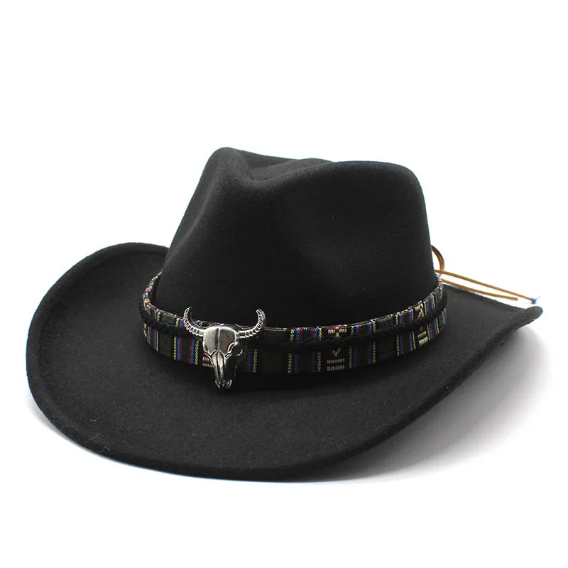 Cowboy Hat Concave Convex Top Woolen Jazz Top Hat Men S Ladies National Style Autumn And Winter Felt Cap Broad Brimmed Hat