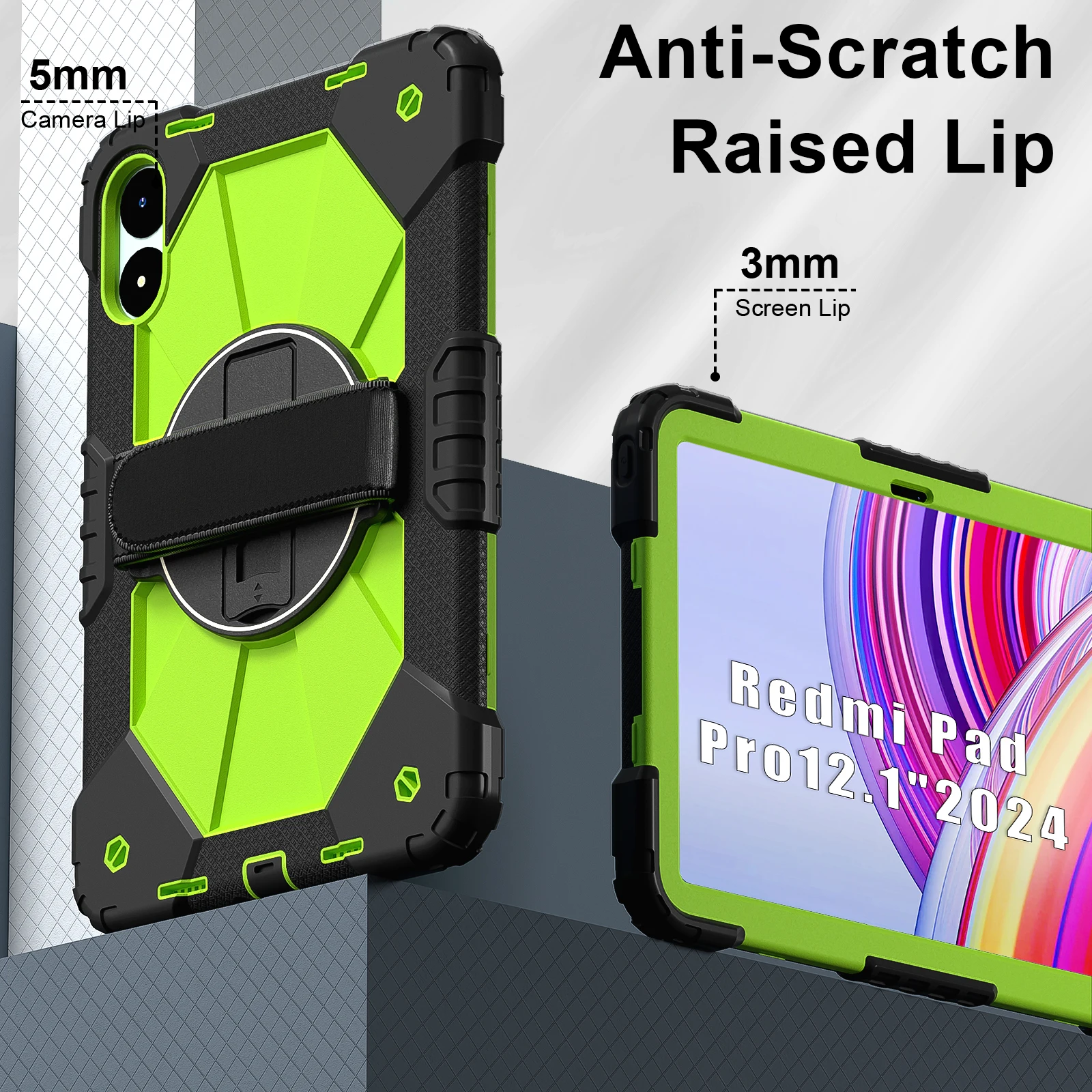 حافظة حماية للكمبيوتر اللوحي موديل A2 لهاتف Redmi Pad Pro/Pad2/Xiaomi Poco Pad 12.1 حامل + حزام كتف كروس غطاء مضاد للسقوط