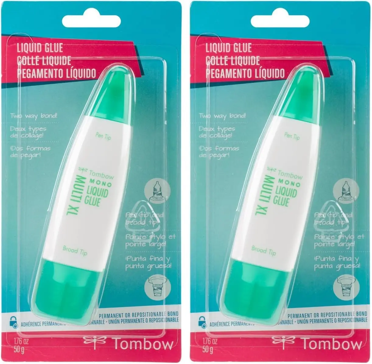 

Multi-Purpose Liquid Glue, 2-Pack 1.76 oz, Repositionable or Permanent Bond, Fast Drying