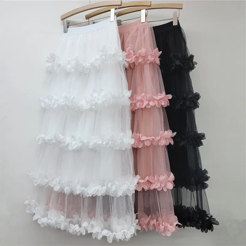 

Cake Skirts Women Mid Length Skirt A Line Elastic Waist Slim Fit Floral Lace Elegant Splice Y2k Streetwear Work Solid 2026