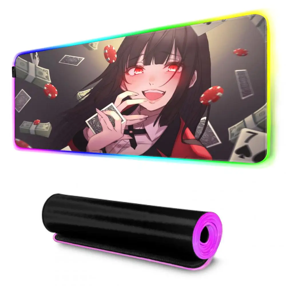 anime Kakegurui Yumeko Jabami Mouse Pad Gamer Rgb Desk Mat Back Light Led Mousepad Setup Gaming Accessories Deskmat Big Mousepad