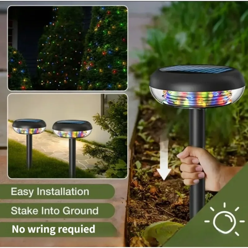 شريط إضاءة للتخييم قابل لإعادة الشحن بالطاقة الشمسية في الهواء الطلق، قابل للدوران 10 متر، ديكور جو عيد الميلاد، مصباح حديقة LED سلسلة RGB الجنية