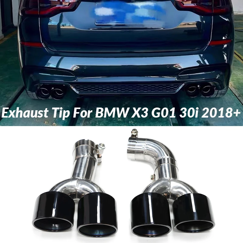 Quad Car Round Muffler Stainless Steel Exhaust Tip Tailpipe For BMW G01 X3 G02 X4 2018-2022 Upgrade X3M X4M Look Muffler Tips