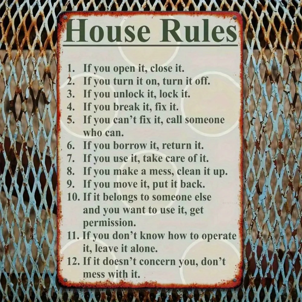 2D Flat Aluminum Wall Plaque , Farmhouse Framed Vintage House Rules Wall Art for Household Bar Garage Cafe Restaurant Ornament