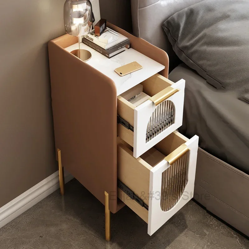 

Modern Style Ultra-Narrow Bedside Table Mini Bedside Storage Cabinet Luxury Bedroom Nightstands Living Room Side Table