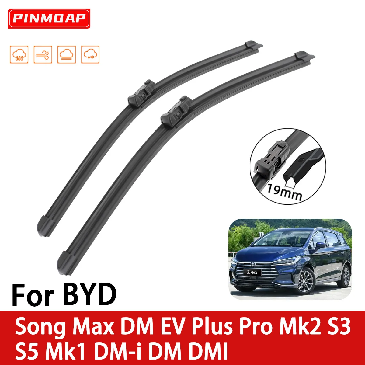 Car Wipers Rubber for BYD Song Max DM EV Plus Pro Mk2 S3 S5 Mk1 DM-i DM DMI Front Blade Brushes Cutter Accessories Windscreen