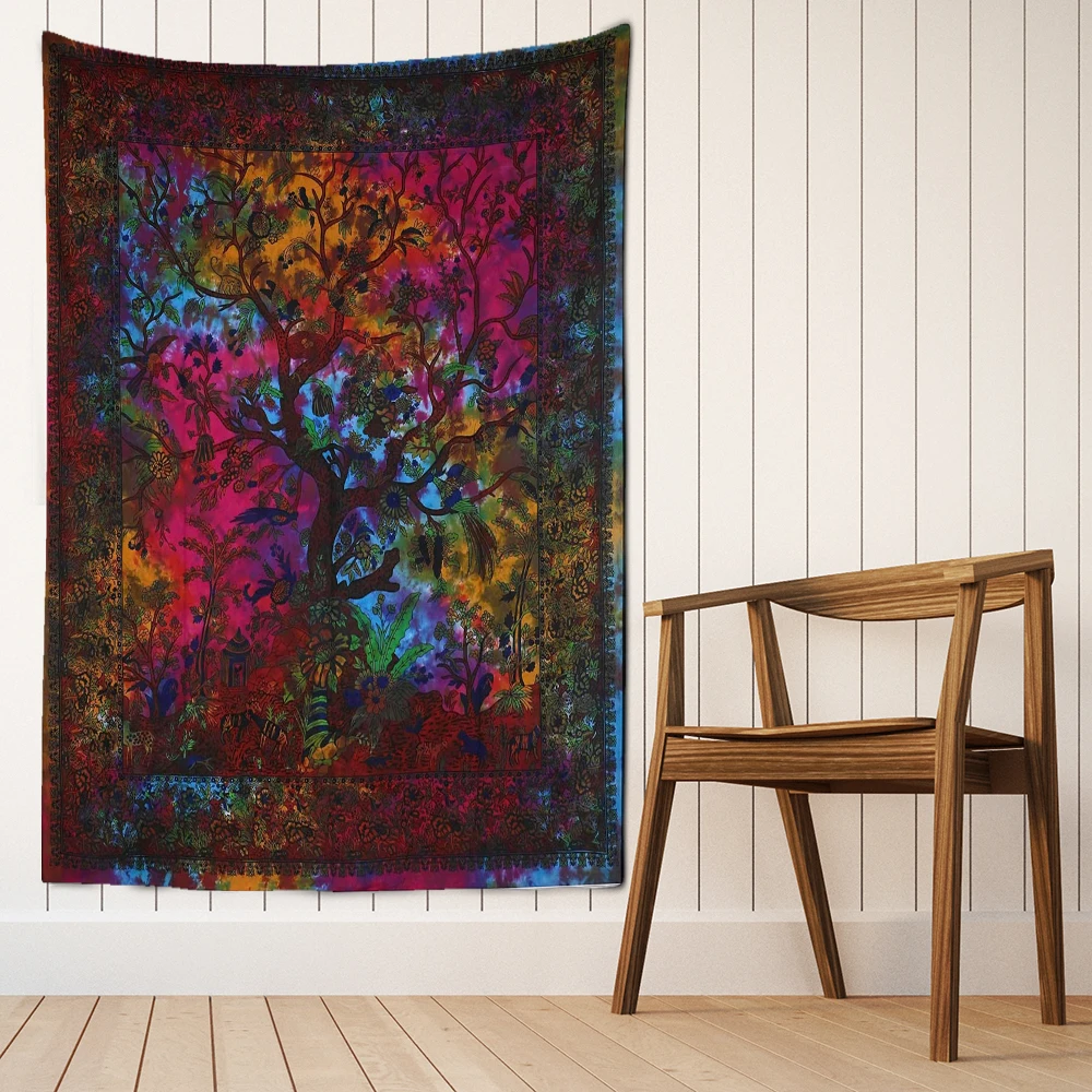 Tie Dye Life Tree Tapestry Bohemian Wall Hanging Vintage 70s Abstract Art Print Hippie Bohemian Decorative