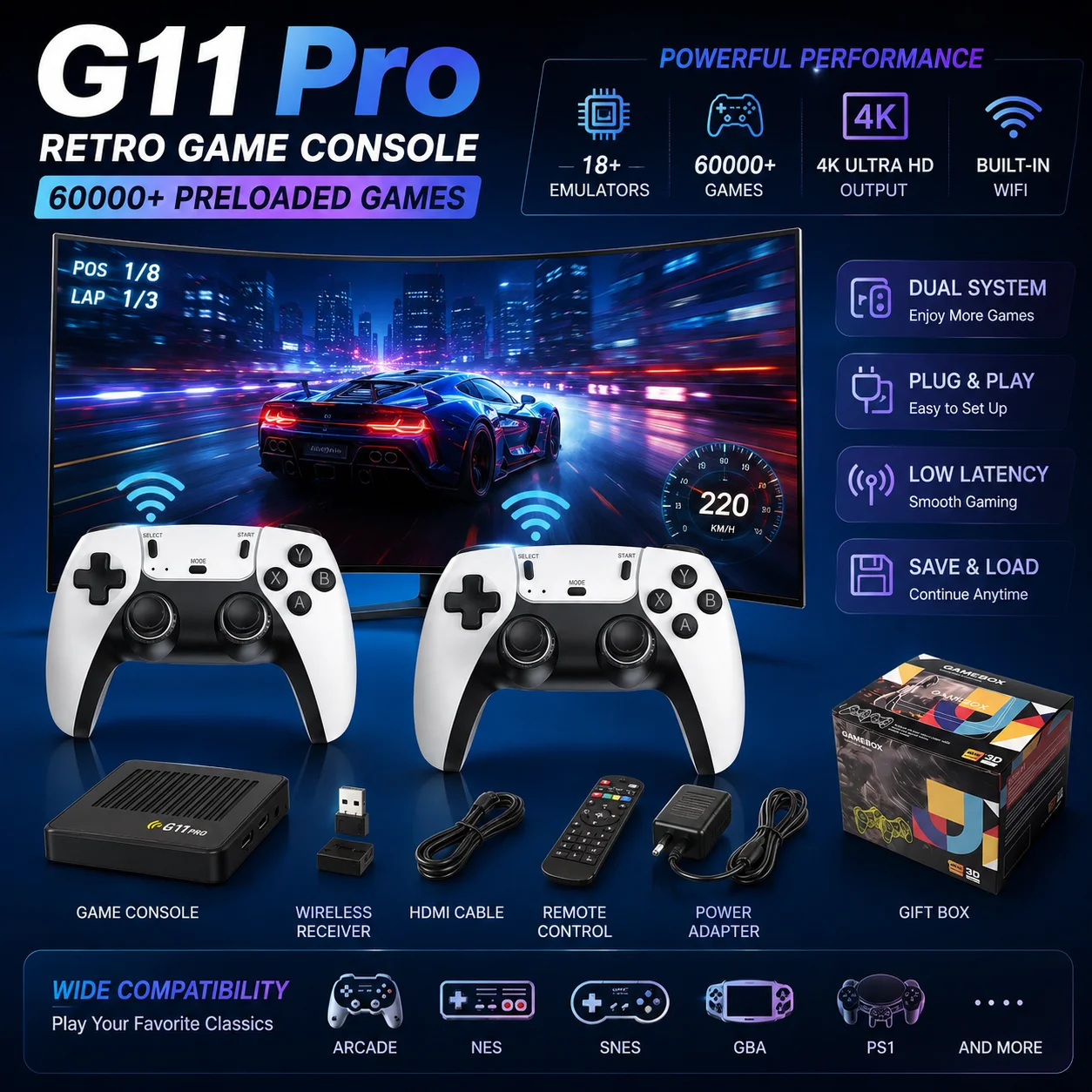 

G11 PRO 2 In 1 TV & Gaming Box 4K HDMI Output Dual Band WiFi Dual System Multi Game System Preloaded Classic Offline Games